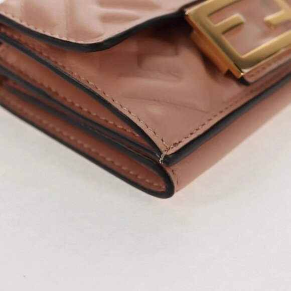FENDI Zucca Canvas Trifold Wallet Leather Pink Gold Auth BA6630M - Picture 5 of 16